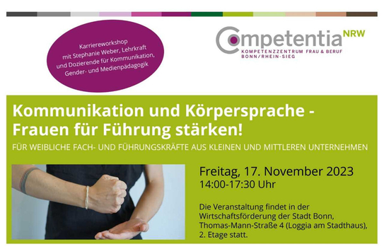Karriereworkshop: Kommunikation und Körpersprache - Frauen für Führung stärken! Das Vorschaubild ist mit der Detailansicht des Beitrags verlinkt.